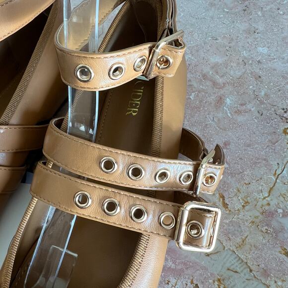 Cider Tan Gold Strappy Grommet Mary Jane Flats Womens 41 NWT - Picture 6 of 14